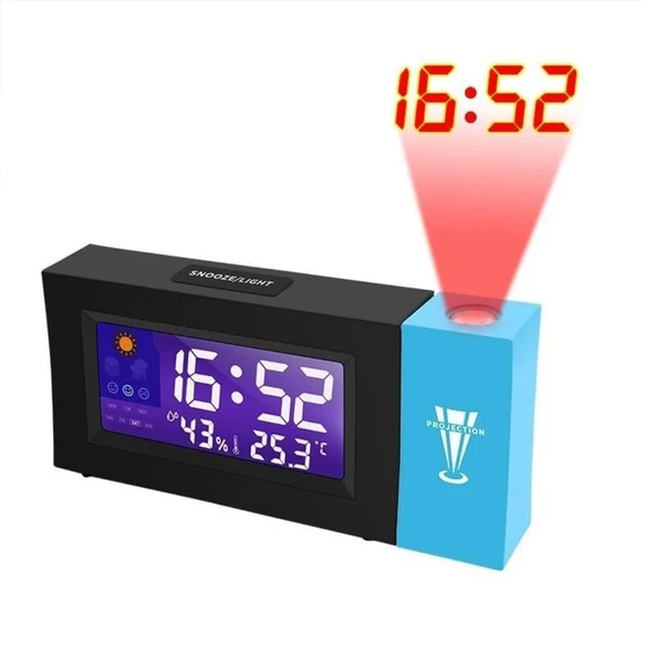 TechTic Projeksiyonlu Masa Saati Derece Nem Tarih Göstergeli Çalar Saat Alarm Duvara Yansıtmalı Saat ürün görseli 1