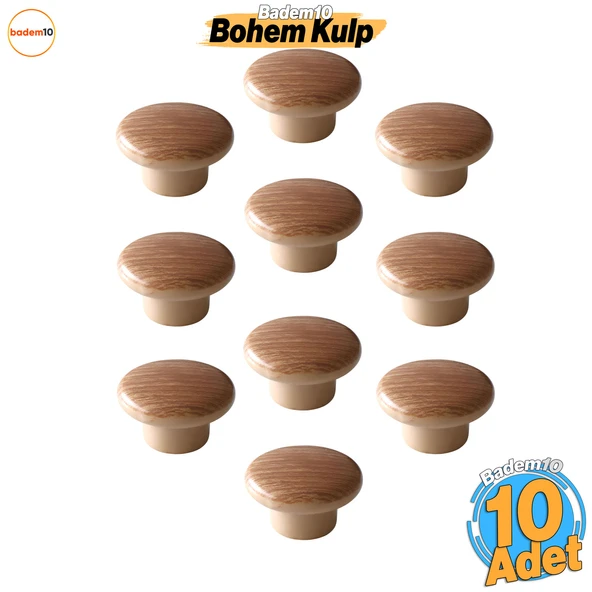 Bohem Düğme Kulp Açık Ceviz Renk 10 ADET Mobilya Mutfak Dolap Dolabı Çekmece Kulpu Kulbu Plastik ürün görseli 1