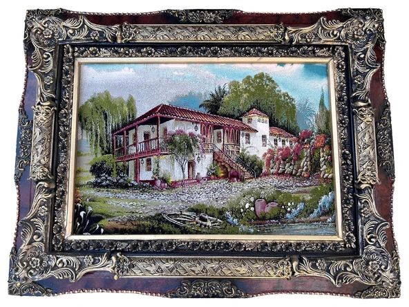Denizli Konağı Adlı İran Tebriz Halı Tablo 95x74cm - Duvar Halı Kilim Tablo ürün görseli 1