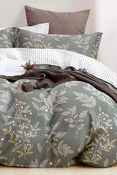 Upstyle Kolay Ütülenir Nevresim Takımı Tek Kişilik Line Leaf Zümrüt Yeşili ürün görseli 1