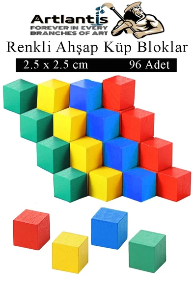 Renkli Ahşap Küp Bloklar 2.5x2.5 cm 96 Adet Ahşap Renkli Kare Blok Eğitici Geliştirici Oyuncak Küp Matematik Birim Küp ürün görseli 1
