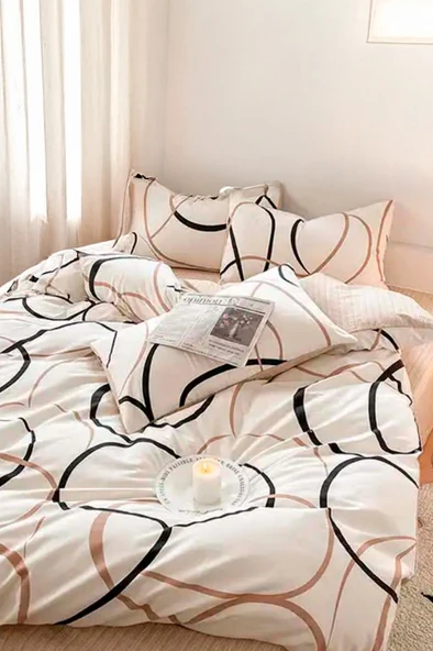Upstyle Kolay Ütülenir Nevresim Takımı Tek Kişilik Line Rondom Krem ürün görseli 1