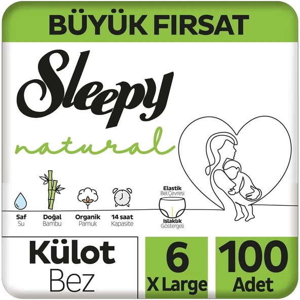 Sleepy Natural Büyük Fırsat Paketi Külot Bez 6 Numara Xlarge 100 Adet ürün görseli 1