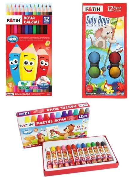 Fatih Öğrenci Boya Seti 3 lü (Kuru-Sulu-Pastel Boya) ürün görseli 1