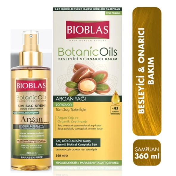 Bioblas Botanic Oils Argan Yağlı Şampuan 360ml   Sıvı Saç Kremi Set ürün görseli 1