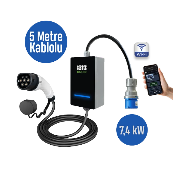 SGSTEC Home 7,4kW 5Metre Kablolu Elektrikli Araç Şarj Cihazı ürün görseli 1