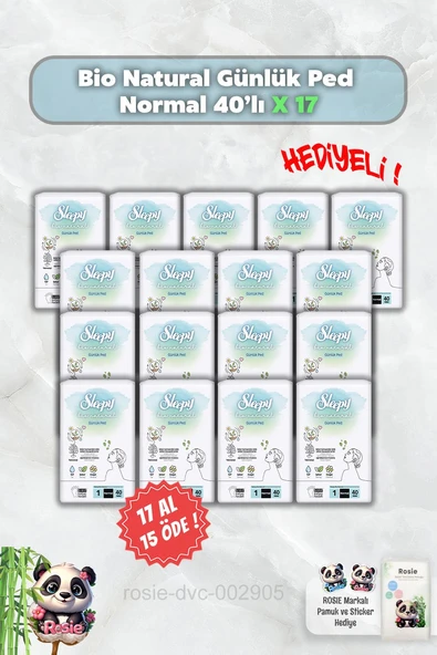 Bio Natural 17 AL 15 ÖDE Sleepy  Günlük Ped Normal 40'lı ve Rosie ürün görseli 1