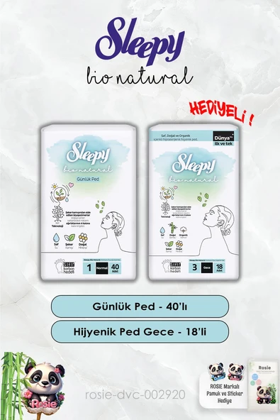 Sleepy Hijyenik Ped Gece 18'li ve Günlük Normal 40'lı Bio Natural ve Rosie ürün görseli 1
