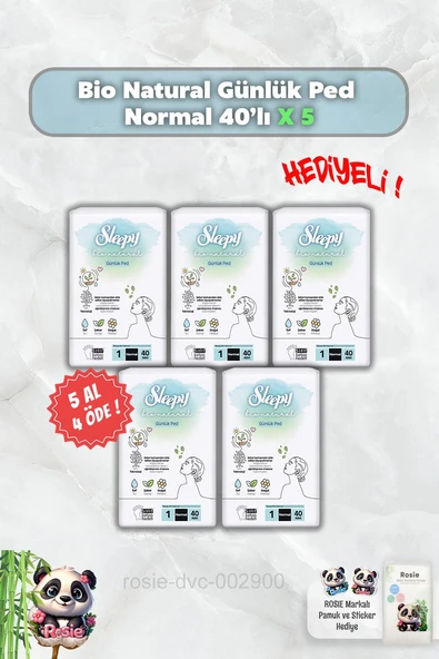 5 AL 4 ÖDE Sleepy Bio Natural Günlük Ped Normal 40'lı ve Rosie ürün görseli 1