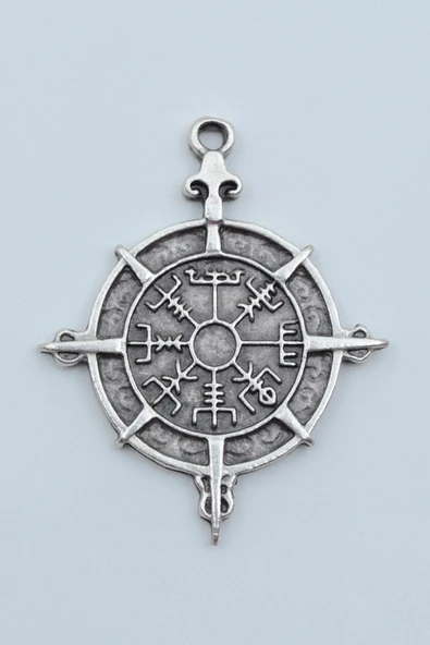 Viking Vegvisir Pusula  Gümüş Kaplama Kolye Ucu ürün görseli 1