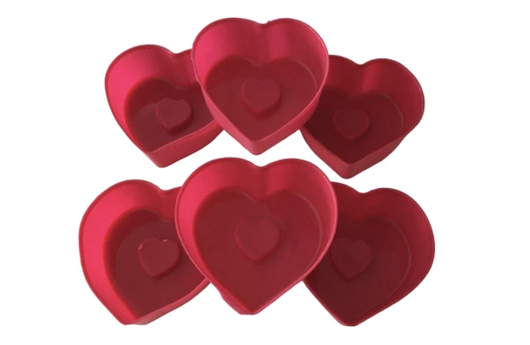 PinkRose  Kırmızı 12 Li Mini Silikon Kalp Kek Kalıbı,muffin Kalıbı 12 Adet ürün görseli 1