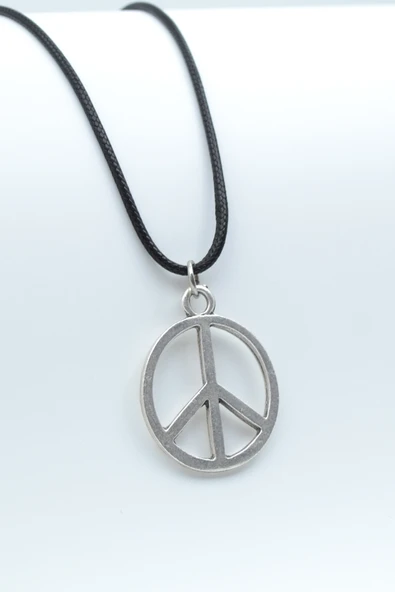 Peace Barış İşareti Gümüş Kaplama Deri İp Kolye ürün görseli 1
