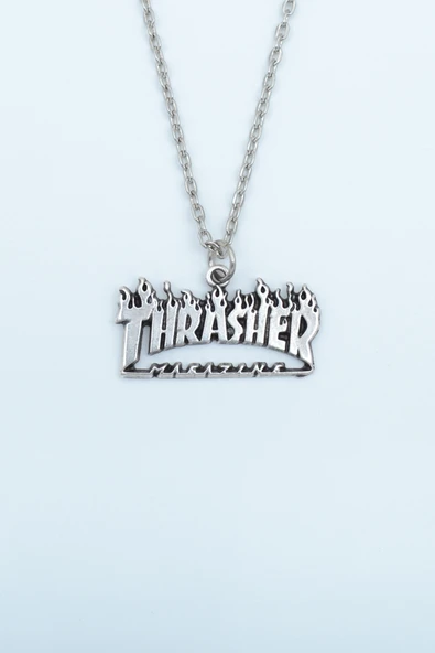 Thrasher Magazine Gümüş Kaplama Düz Zincir Kolye ürün görseli 1