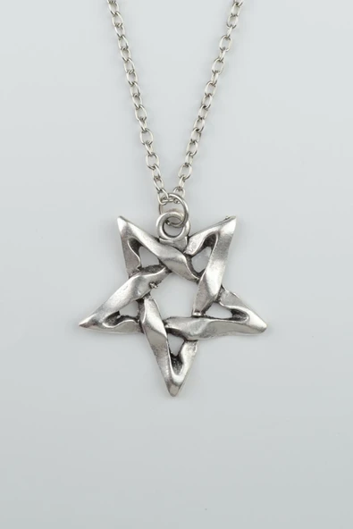 Pentagram Gümüş Kaplama Düz Zincir Kolye ürün görseli 1