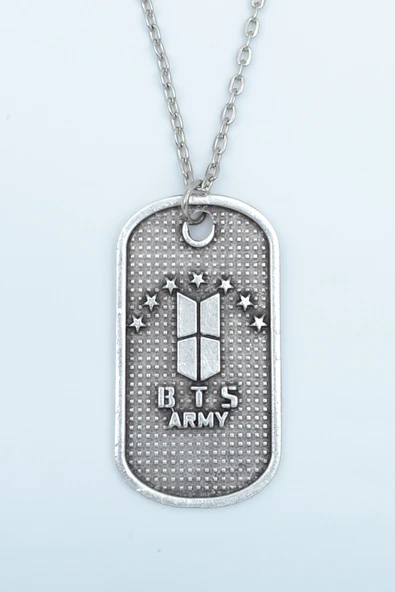 BTS Army Künye Gümüş Kaplama Düz Zincir Kolye ürün görseli 1