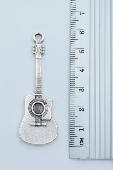 Gitar Gümüş Kaplama Örme Zincir Kolye - Resim 3