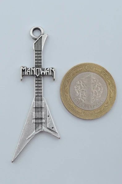 Manowar Elektro Gitar Gümüş Kaplama Örme Zincir Kolye - Resim 4