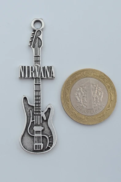 Nirvana Elektro Gitar Gümüş Kaplama Örme Zincir Kolye - Resim 4