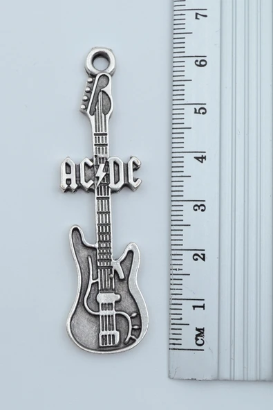 AC/DC Elektro Gitar Gümüş Kaplama Örme Zincir Kolye - Resim 3