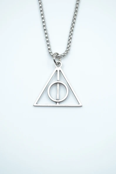 Harry Potter Ölüm Yadigarları Üçgen Gümüş Kaplama Örme Zincir Kolye ürün görseli 1