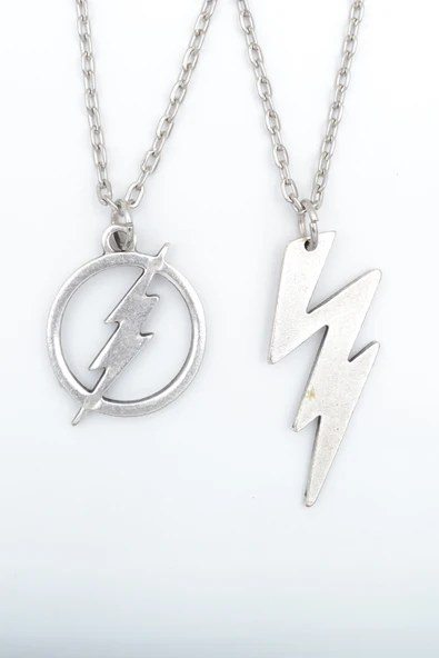 2'li The Flash - Şimşek Gümüş Kaplama Kolye Seti ürün görseli 1
