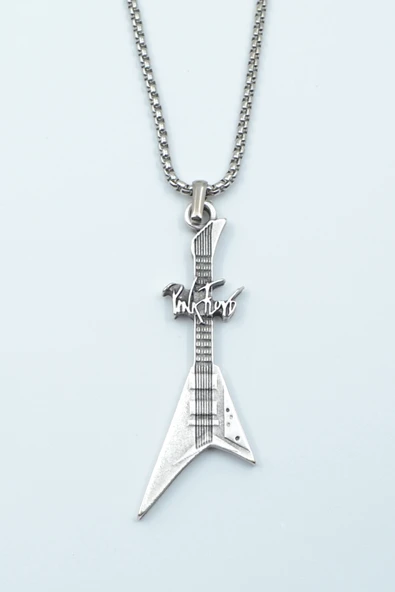 Pink Floyd Elektro Gitar Gümüş Kaplama Örme Zincir Kolye ürün görseli 1