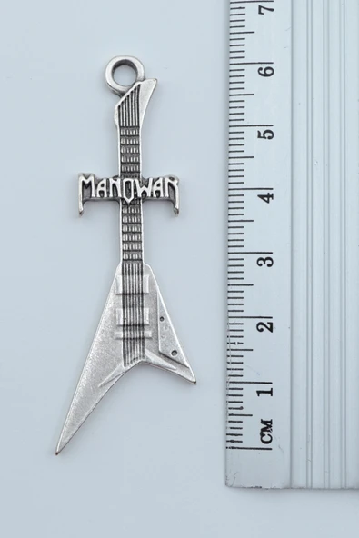 Manowar Elektro Gitar Gümüş Kaplama Örme Zincir Kolye - Resim 3