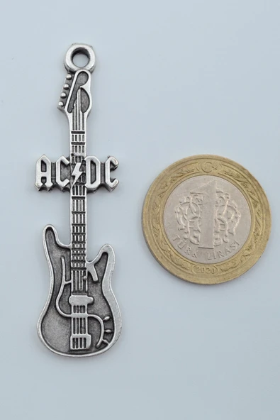 AC/DC Elektro Gitar Gümüş Kaplama Örme Zincir Kolye - Resim 4