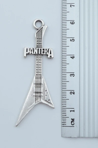 Pantera Elektro Gitar Gümüş Kaplama Örme Zincir Kolye - Resim 3