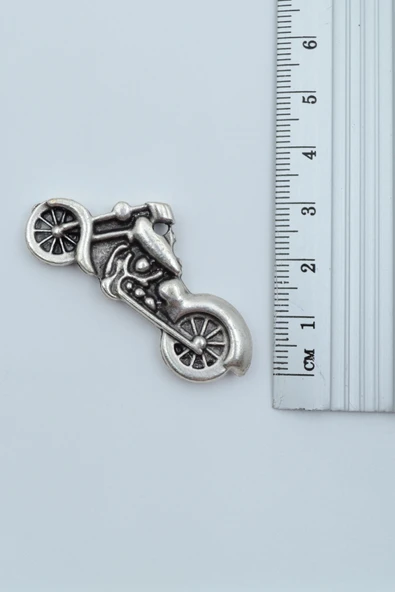 Chopper Motor Gümüş Kaplama Örme Zincir Kolye - Resim 3