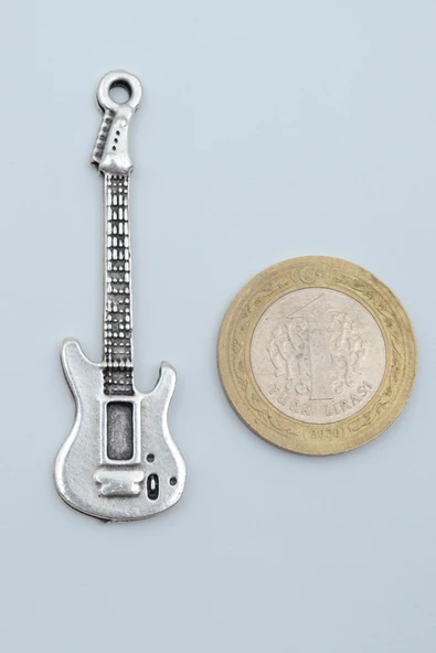 Elektro Gitar Gümüş Kaplama Örme Zincir Kolye - Resim 4