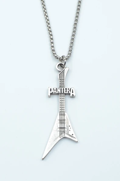Pantera Elektro Gitar Gümüş Kaplama Örme Zincir Kolye ürün görseli 1