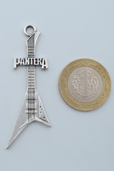 Pantera Elektro Gitar Gümüş Kaplama Örme Zincir Kolye - Resim 4