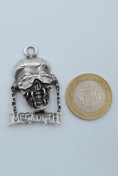 Megadeth Gümüş Kaplama Örme Zincir Kolye - Resim 4