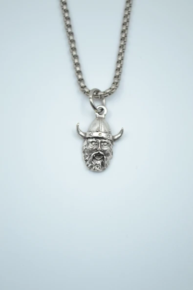 Minimal Viking Savaşçı Gümüş Kaplama Örme Zincir Kolye ürün görseli 1