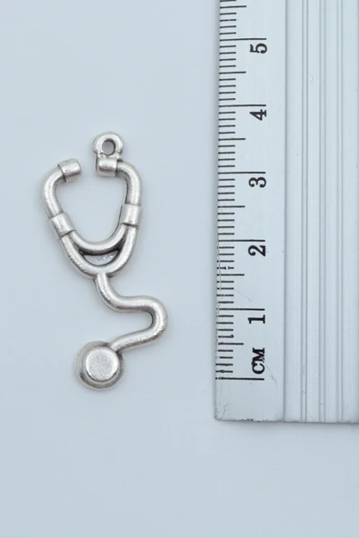 Doktor Steteskop Gümüş Kaplama Örme Zincir Kolye - Resim 3