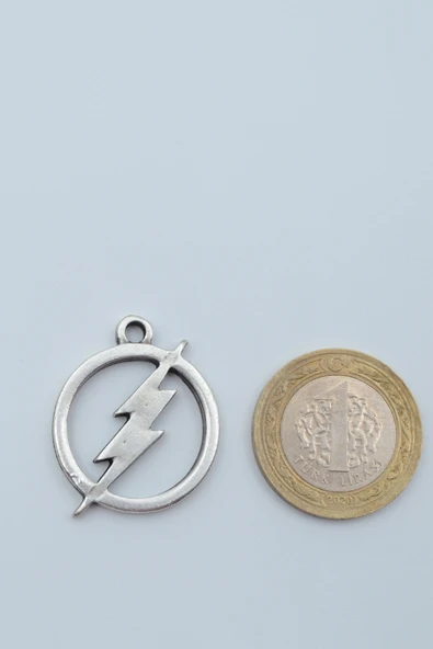 Şimşek - The Flash Gümüş Kaplama Örme Zincir Kolye - Resim 4