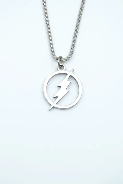 Şimşek - The Flash Gümüş Kaplama Örme Zincir Kolye ürün görseli 1