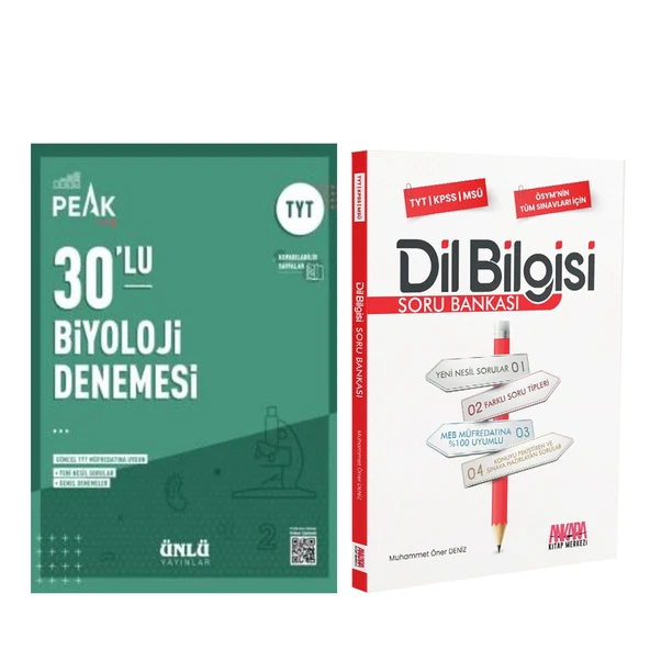 Ünlü Yayıncılık TYT Biyoloji Best Peak 30 lu Denemesi ve AKM Dil Bilgisi Soru Bankası Seti 2 Kitap ürün görseli 1