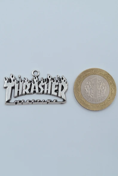 Thrasher Magazine Gümüş Kaplama Kolye Ucu - Resim 3