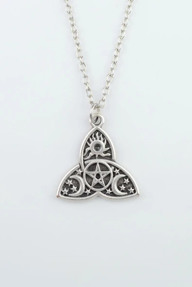 Triquetra Gümüş Kaplama Düz Zincir Kolye ürün görseli 1