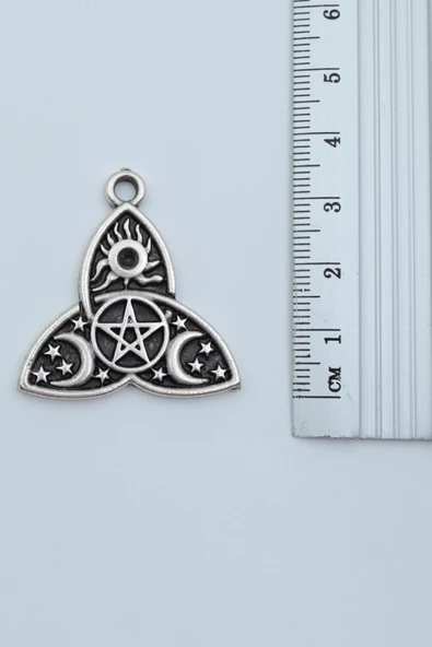 Triquetra Gümüş Kaplama Örme Zincir Kolye - Resim 3