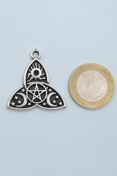 Triquetra Gümüş Kaplama Örme Zincir Kolye - Resim 4
