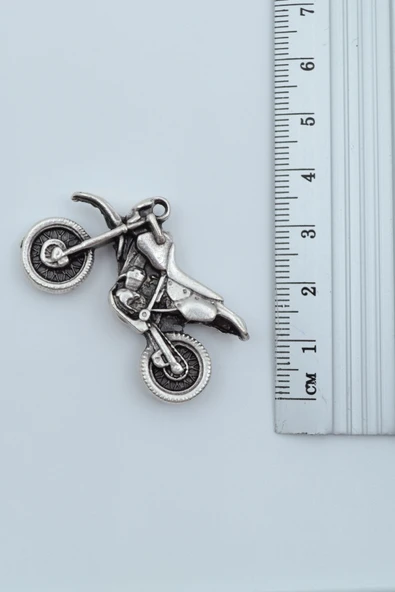 Cross Motor Gümüş Kaplama Örme Zincir Kolye - Resim 3