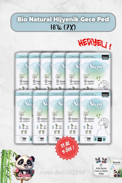 11 Al 9 Öde Hijyenik Ped Gece 18'li Bio Natural ve Rosie Hediye ürün görseli 1