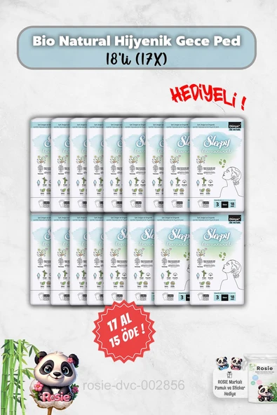 Sleepy  18'li Bio Natural Hijyenik Ped Gece 17 Al 15 Öde ve Rosie Hediye ürün görseli 1