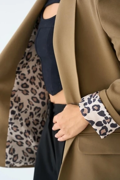 Astarı Leopar Ceket - Vizon - Resim 4