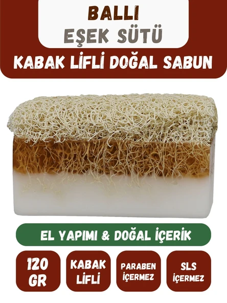 Doğal Kabak Lifli BALLI & EŞEK SÜTÜ Özlü Doğal Sabun (120 Gr) - Bialife ürün görseli 1