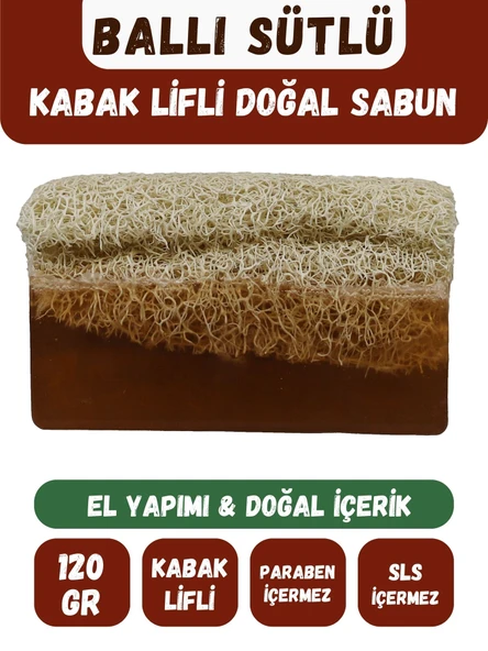 Doğal Kabak Lifli BALLI SÜTLÜ Özlü Doğal Sabun (120 Gr) - Bialife ürün görseli 1