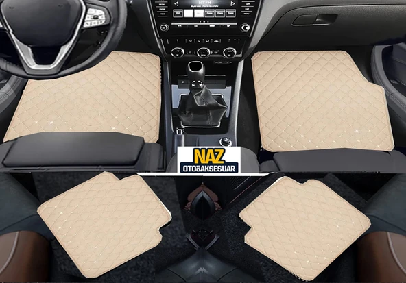 Fiat Stilo 2002 ve Sonrası Uyumlu Bej Dikişli Bej Deri Paspas ürün görseli 1